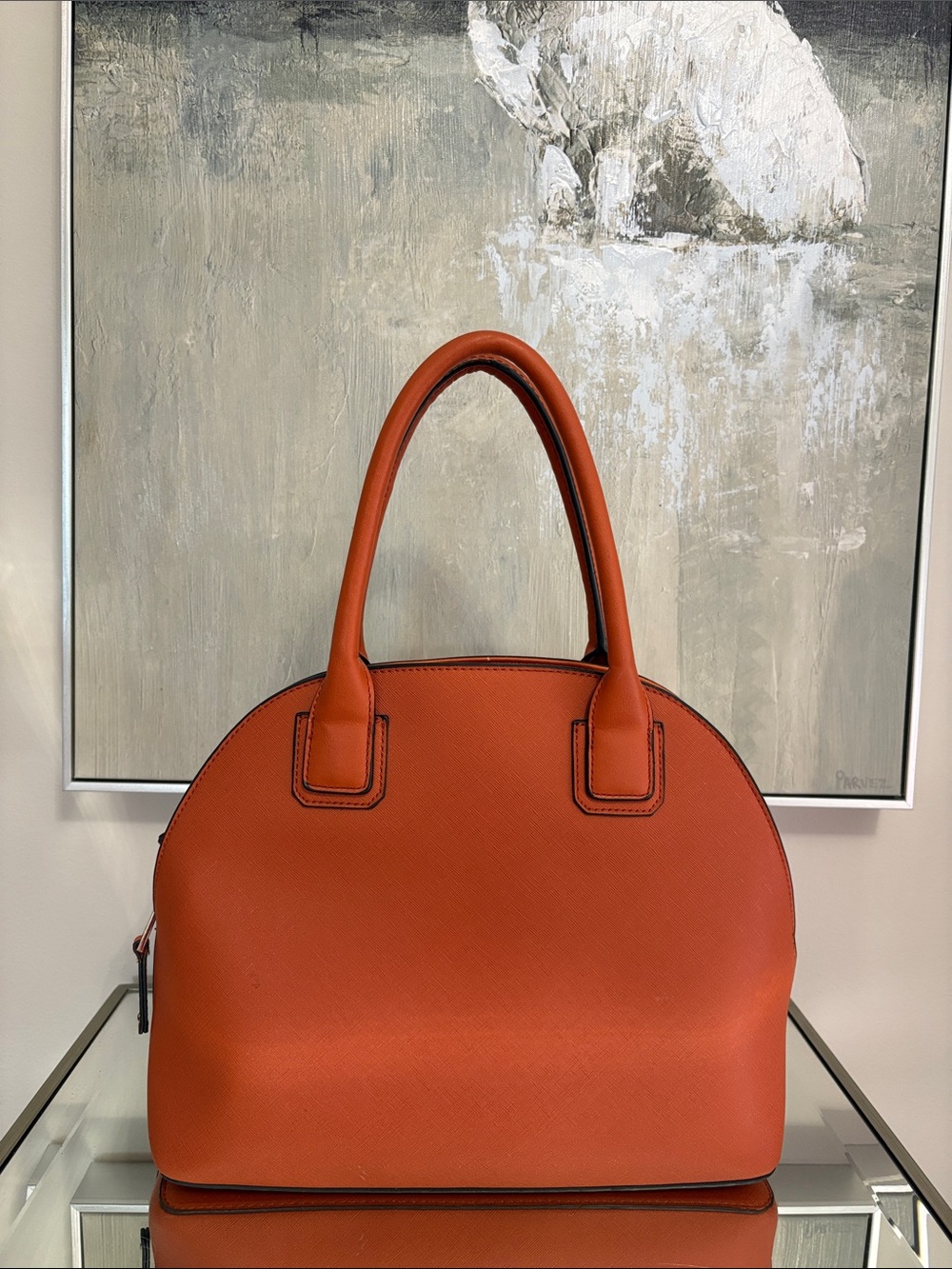 Caprisa Made In Italy 🇮🇹 Leather Structured Dome Satchel Handbag in Orange